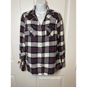 Falls Creek Womens Plaid Button-Up Flannel Shirt Long Sleeve Front Pockets, S